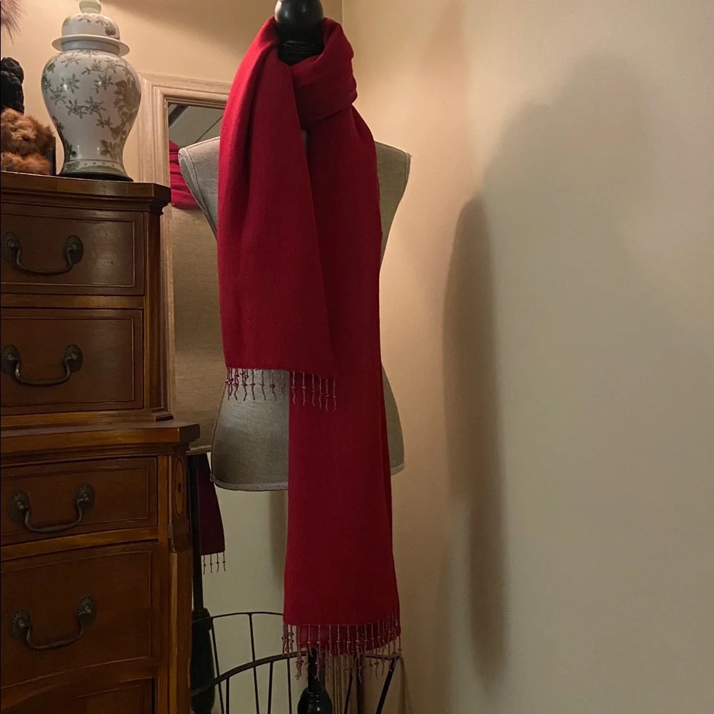 Red large beaded wrap scarf 🧣 shawl pashmina silk